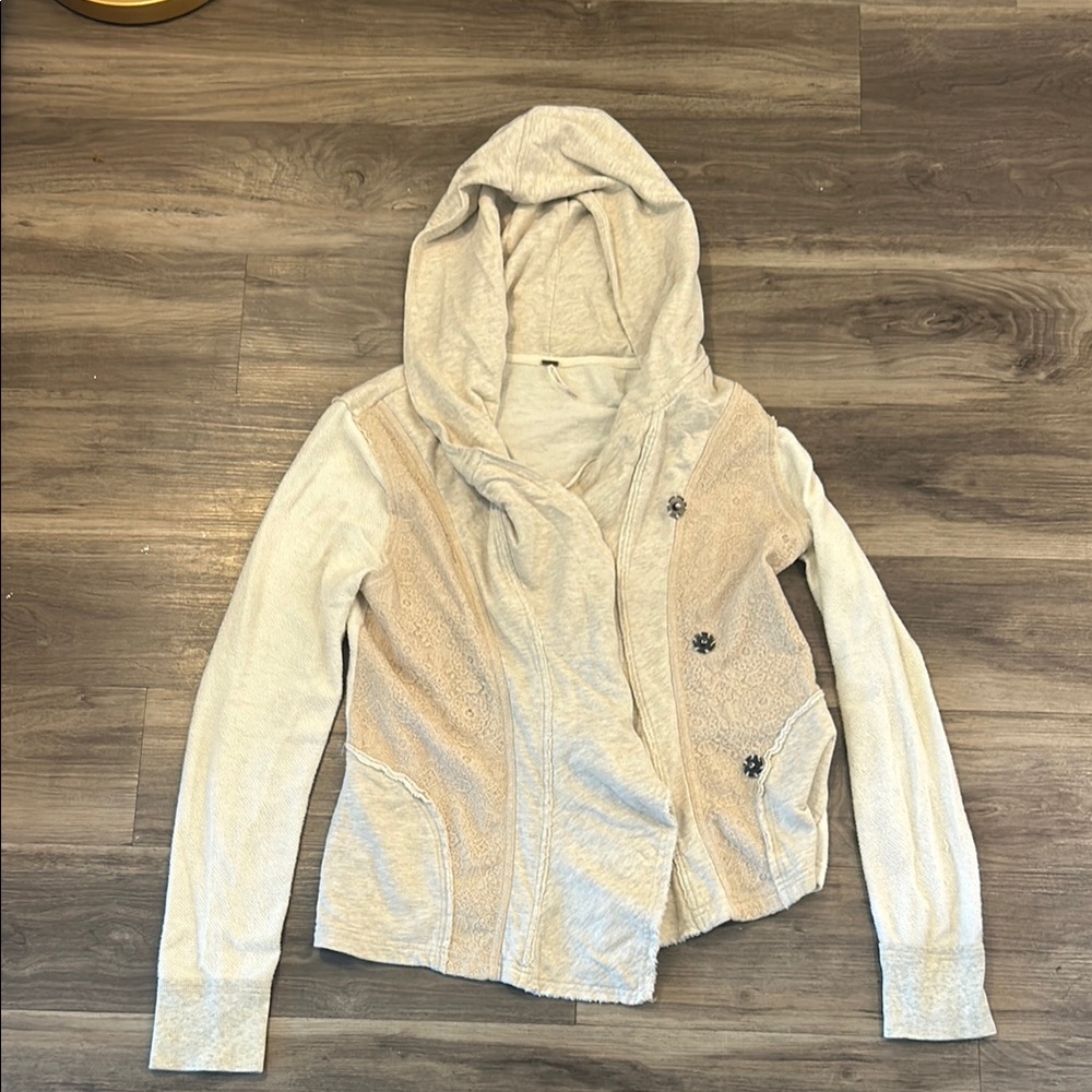 Free People Cream and Tan Hooded Jacket